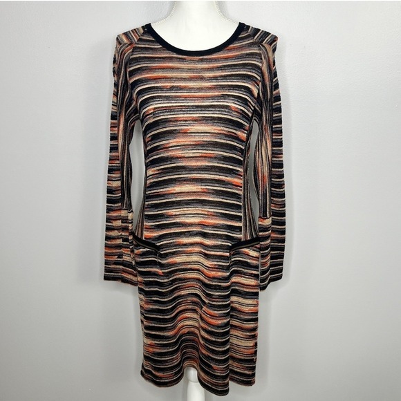 Aldomartins Long Sleeve Wool Blend Sweater Dress Women Size 8 Lightweight Stripe - Picture 2 of 11